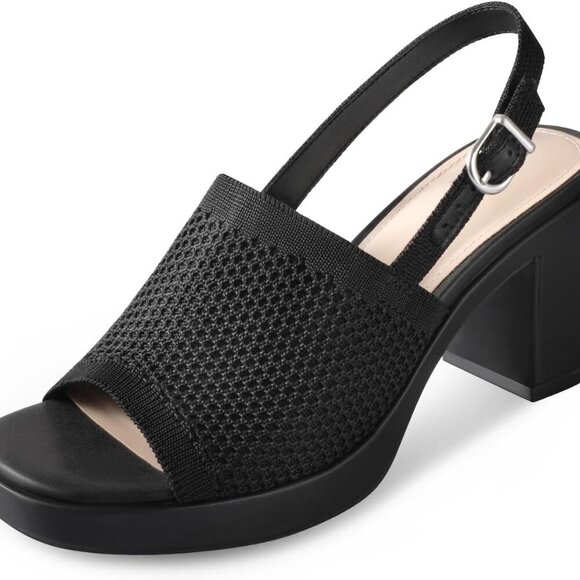 Women's Knit Block Heel Sandals 3IN Chunky Open Toe Slingback Shoes